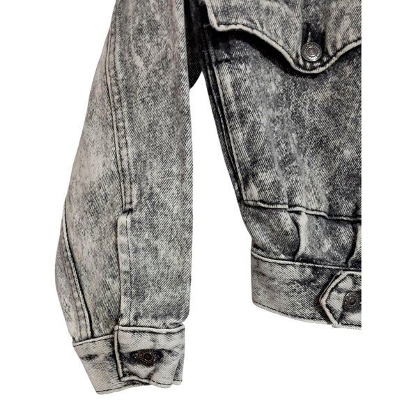 Vintage Levis Jean Jacket Acid Wash Black Denim Size L 1980s Epaulets Cropped - Picture 6 of 13